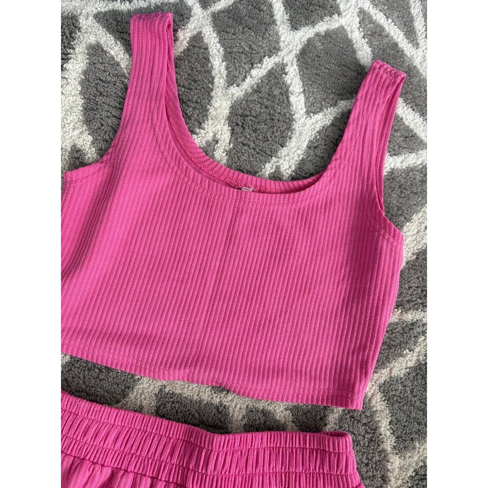 Hot Pink Ribbed Matching Lounge Set - Picture 3 of 6